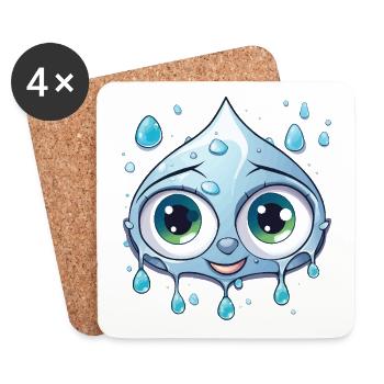 Kawaii Water Drop Motif - Coasters (set of 4) - white - Front