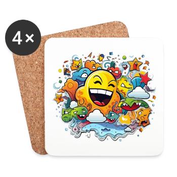 Motif de bande dessinée La Joie du Soleil - Dessous de verre (lot de 4) - blanc - Devant