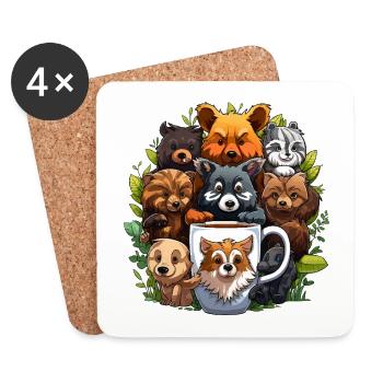 Cuddling dog gang around coffee mug - Coasters (set of 4) - white - Front