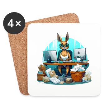 Kangaroo in the office chaos - Coasters (set of 4) - white - Front