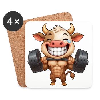 Muscular Cow Bull Strength Bodybuilding Dumbbell - Coasters (set of 4) - white - Front