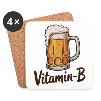 Vitamin-B Funny Beer Mug Alcohol Pun Design - Coasters (set of 4) - white - Front