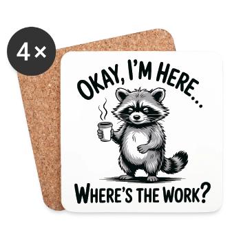 Funny Raccoon Coffee Office Humor - Coasters (set of 4) - white - Front