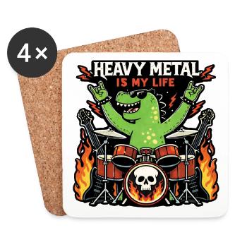 Heavy-Metal-Saurus am Schlagzeug - Untersetzer (4er-Set) - Weiß - Vorne