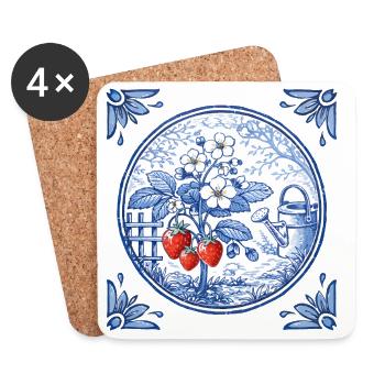 Motif de jardin à fraises dans le style carrelage - Dessous de verre (lot de 4) - blanc - Devant