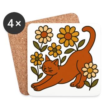 Orange cat between garden daisies - Coasters (set of 4) - white - Front