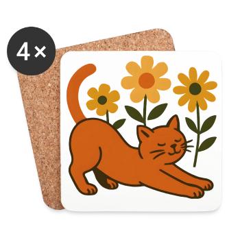 Orangene Katze im Blumenmeer - Untersetzer (4er-Set) - Weiß - Vorne