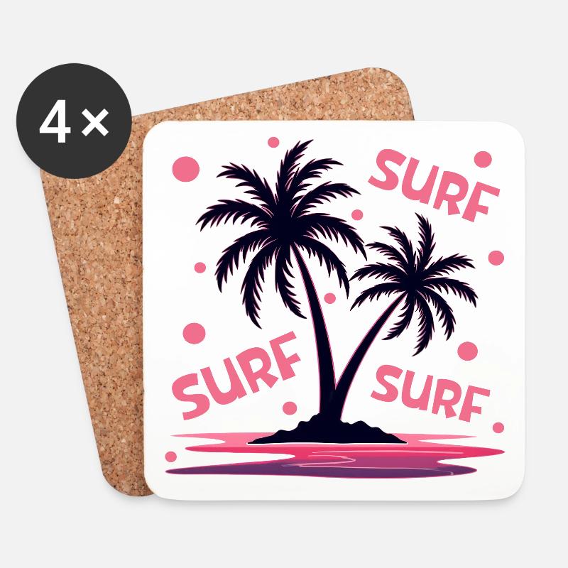 Surfen Palmen - Untersetzer (4er-Set) - Weiß