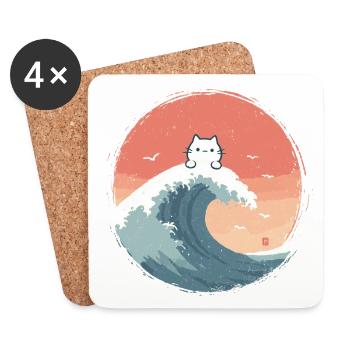 Vague de chat sur la mer du soir - Dessous de verre (lot de 4) - blanc - Devant