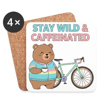 Stay Wild Caffeinated Bear Cycling - Coasters (set of 4) - white - Front