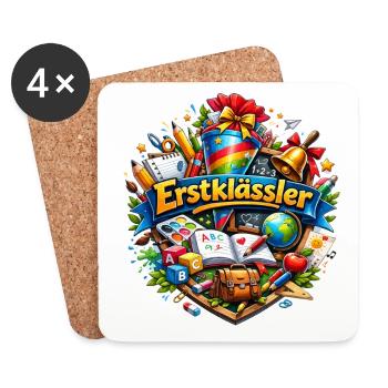 First Grade Learning World Logo - Coasters (set of 4) - white - Front