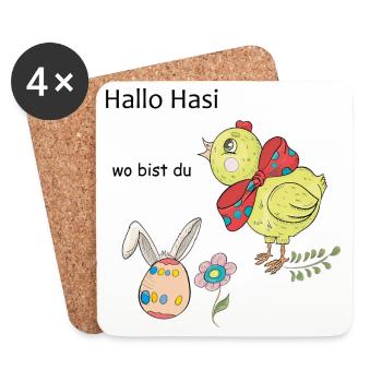 Poulet de Pâques avec nœud - Dessous de verre (lot de 4) - blanc - Devant