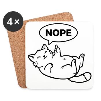 Katze Lachend Nope Outline - Untersetzer (4er-Set) - Weiß - Vorne