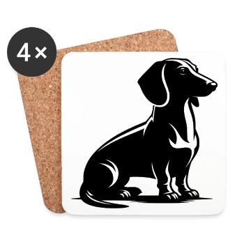Noble teckel dessinant Chien de chasse Silhouette - Dessous de verre (lot de 4) - blanc - Devant
