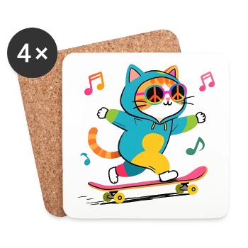 Regenbogen-Skate-Katze in Frieden und Liebe Hoodie - Untersetzer (4er-Set) - Weiß - Vorne