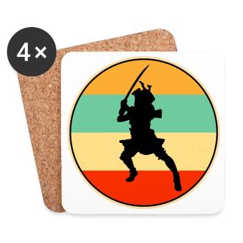 Samurai Warrior Retro Sunset Vintage-Silhouette - Untersetzer (4er-Set) - Weiß - Vorne