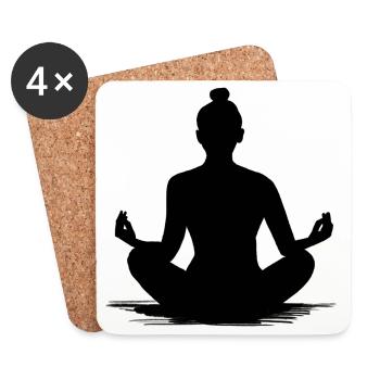 Silhouette de méditation yoga - Illustration - Dessous de verre (lot de 4) - blanc - Devant