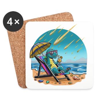 Dino au cocktail au soleil, grêle de météorite - Dessous de verre (lot de 4) - blanc - Devant