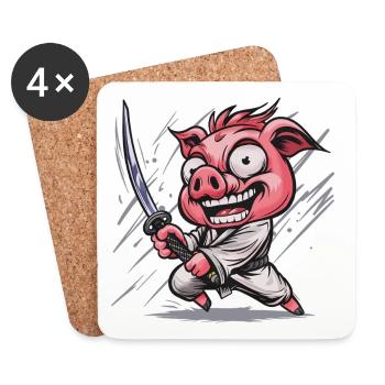 Truie en karaté avec le katana - Dessous de verre (lot de 4) - blanc - Devant