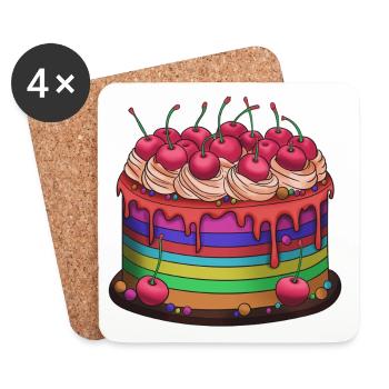 Regenbogenkuchen mit Kirschen - Untersetzer (4er-Set) - Weiß - Vorne