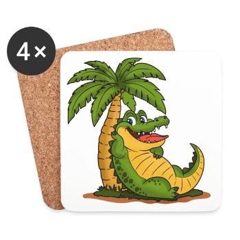 Crocodile under palm trees - Coasters (set of 4) - white - Front
