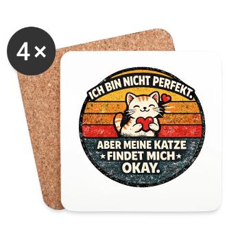 Le chat dit : Pas parfait, le chat pense que je vais bien - Dessous de verre (lot de 4) - blanc - Devant