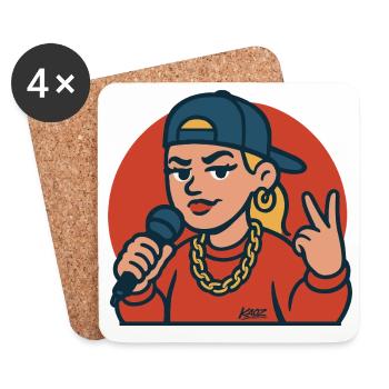 Rap-Diva mit Mikrofon - Untersetzer (4er-Set) - Weiß - Vorne