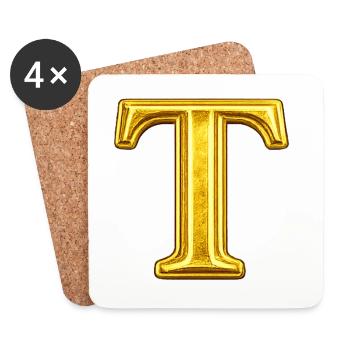 Goldenes T Motiv mit Glanz - Untersetzer (4er-Set) - Weiß - Vorne