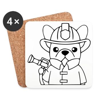 Frenchie Firefighter Dog Outline - Coasters (set of 4) - white - Front