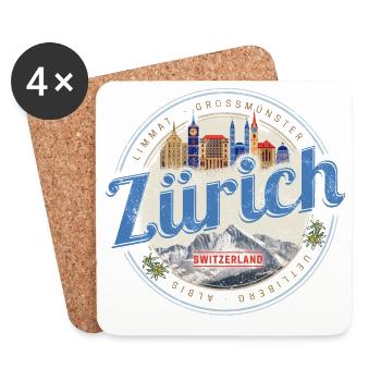 Zürich Schweiz mit Skyline Alpen Vintage Souvenir - Untersetzer (4er-Set) - Weiß - Vorne