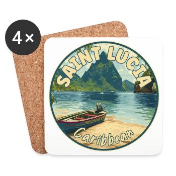 Découvrez le Paradis tropical caribéen de Sainte-Lucie - Dessous de verre (lot de 4) - blanc - Devant