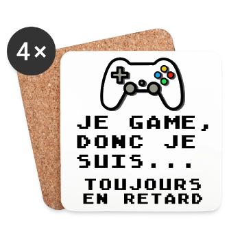 Humour gamer - Je game toujours en retard  - Dessous de verre (lot de 4) - blanc - Devant