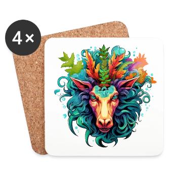 Colorful goat head design with leaves - Coasters (set of 4) - white - Front