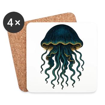 Glowing jellyfish in neon tones - Coasters (set of 4) - white - Front