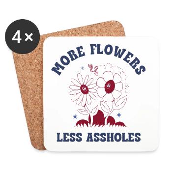 Plus de fleurs, moins de connards – Expression rétro sur les fleurs - Dessous de verre (lot de 4) - blanc - Devant