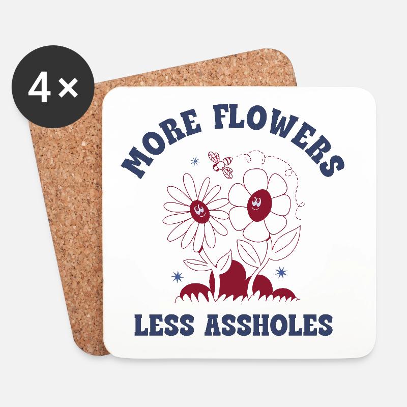 More Flowers Less Assholes – Retro Blumen Spruch - Untersetzer (4er-Set) - Weiß