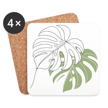 Monstera Leaf Line Art Illustration - Coasters (set of 4) - white - Front