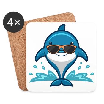 Schicker Delfin auf den Wellen - Untersetzer (4er-Set) - Weiß - Vorne