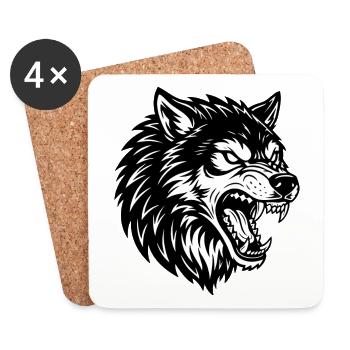 Wolf Schwarz-Weiß Wolf Alpha Maskottchen-Logo - Untersetzer (4er-Set) - Weiß - Vorne