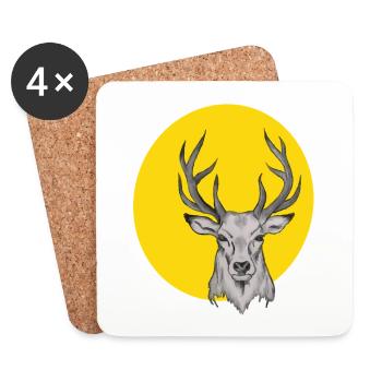 Tête de cerf dans le cercle jaune - Dessous de verre (lot de 4) - blanc - Devant