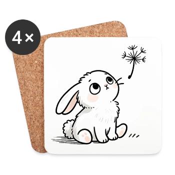 Lapin blanc regard rêveur et pissenlit - Dessous de verre (lot de 4) - blanc - Devant