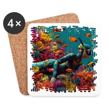 Coral Reef Diver Panorama - Coasters (set of 4) - white - Front