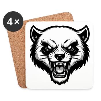 Wild Glutton Wolverine Maskottchen-Logo - Untersetzer (4er-Set) - Weiß - Vorne