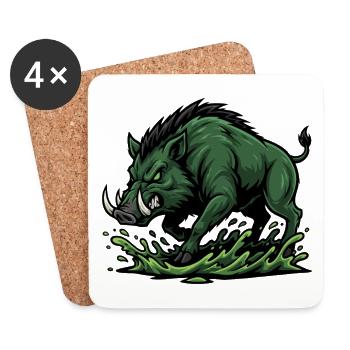 Wildschwein-Charge Maskottchen Wald-Wildschwein - Untersetzer (4er-Set) - Weiß - Vorne