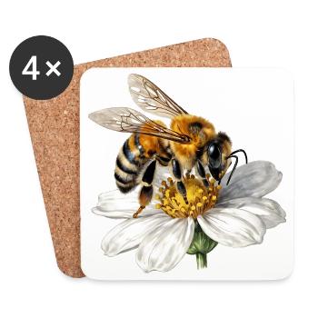 Biene auf weißer Blume - Untersetzer (4er-Set) - Weiß - Vorne