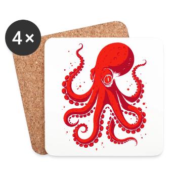 Crimson Octopus Pop Art - Coasters (set of 4) - white - Front