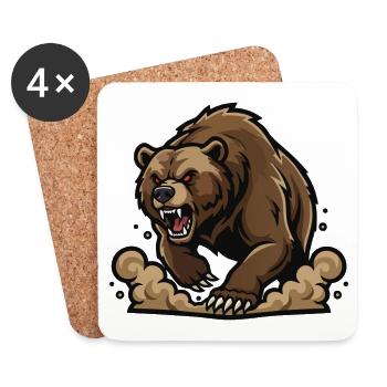 Wild Grizzly Bear Charge Maskottchen Grizzly Bear Run - Untersetzer (4er-Set) - Weiß - Vorne