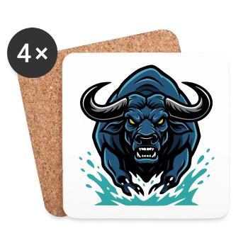 Bull Blue Electric Bull Charge Maskottchen Bull - Untersetzer (4er-Set) - Weiß - Vorne