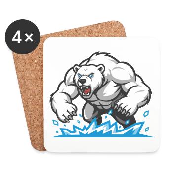 Polar Bear Muscular Mascot Polar Bear Gym - Coasters (set of 4) - white - Front