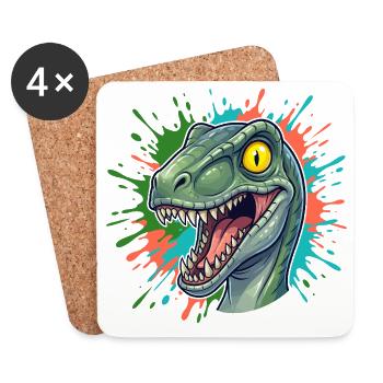 Colorful Dino Splasher Head Motif - Coasters (set of 4) - white - Front